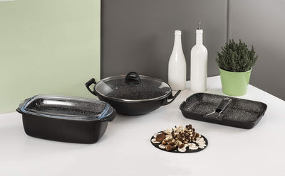 Barazzoni Le Cooking Spezialpfanne mit Deckel, Aluminiumdruckguss, Schwarz, 36 cm Stielkasserolle cm