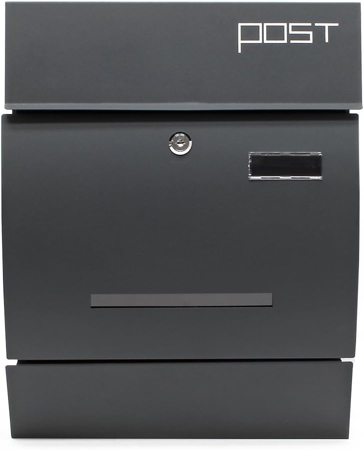 Wiltec Designer Briefkasten V4 Anthrazit 350 x 95 x 445 mm, Wandbriefkasten mit Schloss, Sichtschlit