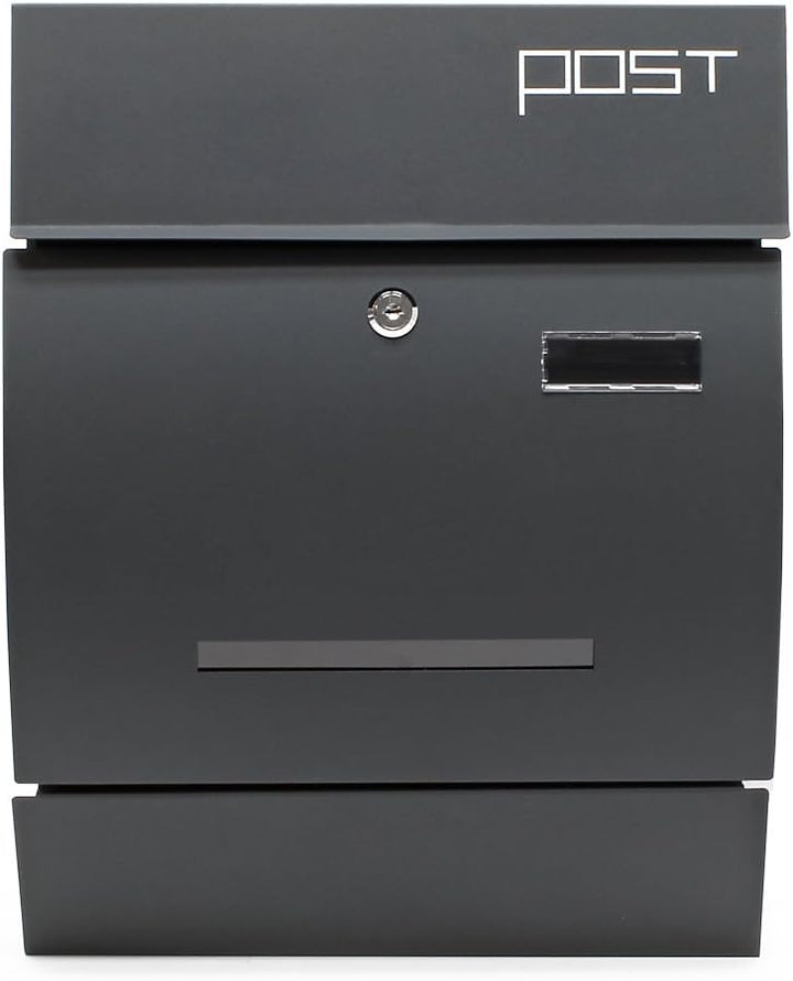 Wiltec Designer Briefkasten V4 Anthrazit 350 x 95 x 445 mm, Wandbriefkasten mit Schloss, Sichtschlit