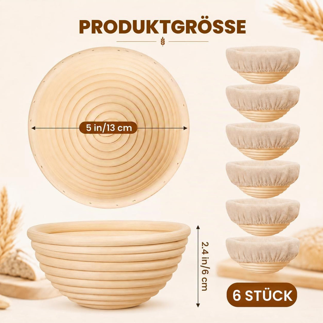 Gärkörbchen, Gärkorb, Rund Zum Brotbacken 6er Set, Gärkorb Brot mit Waschbarem Leineneinsatz, natürl