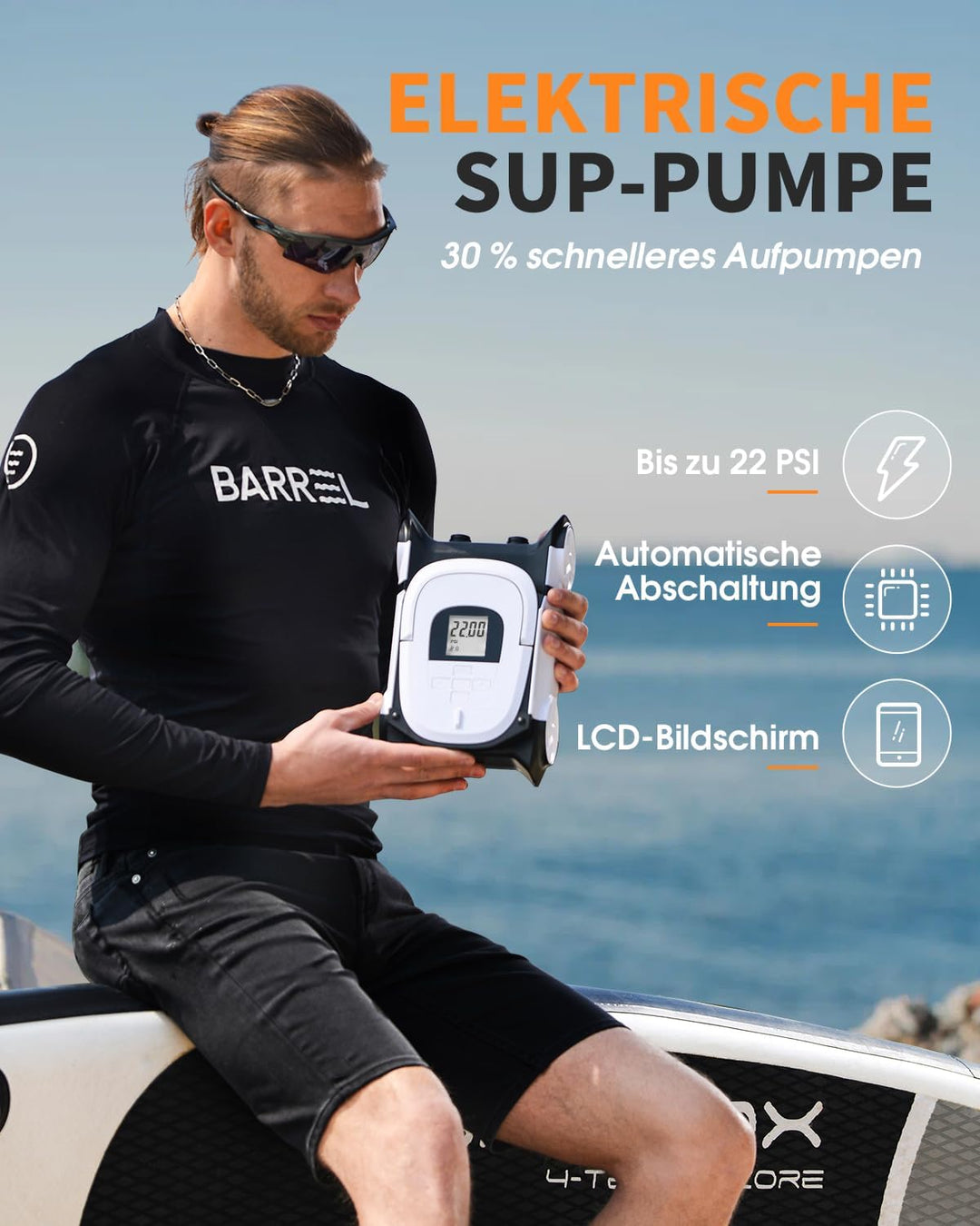 22PSI Elektrische Sup Pumpe 12V DC Sup Elektrische Pumpe | Auto-Stopp Geeignet Inflator &amp; Deflator P