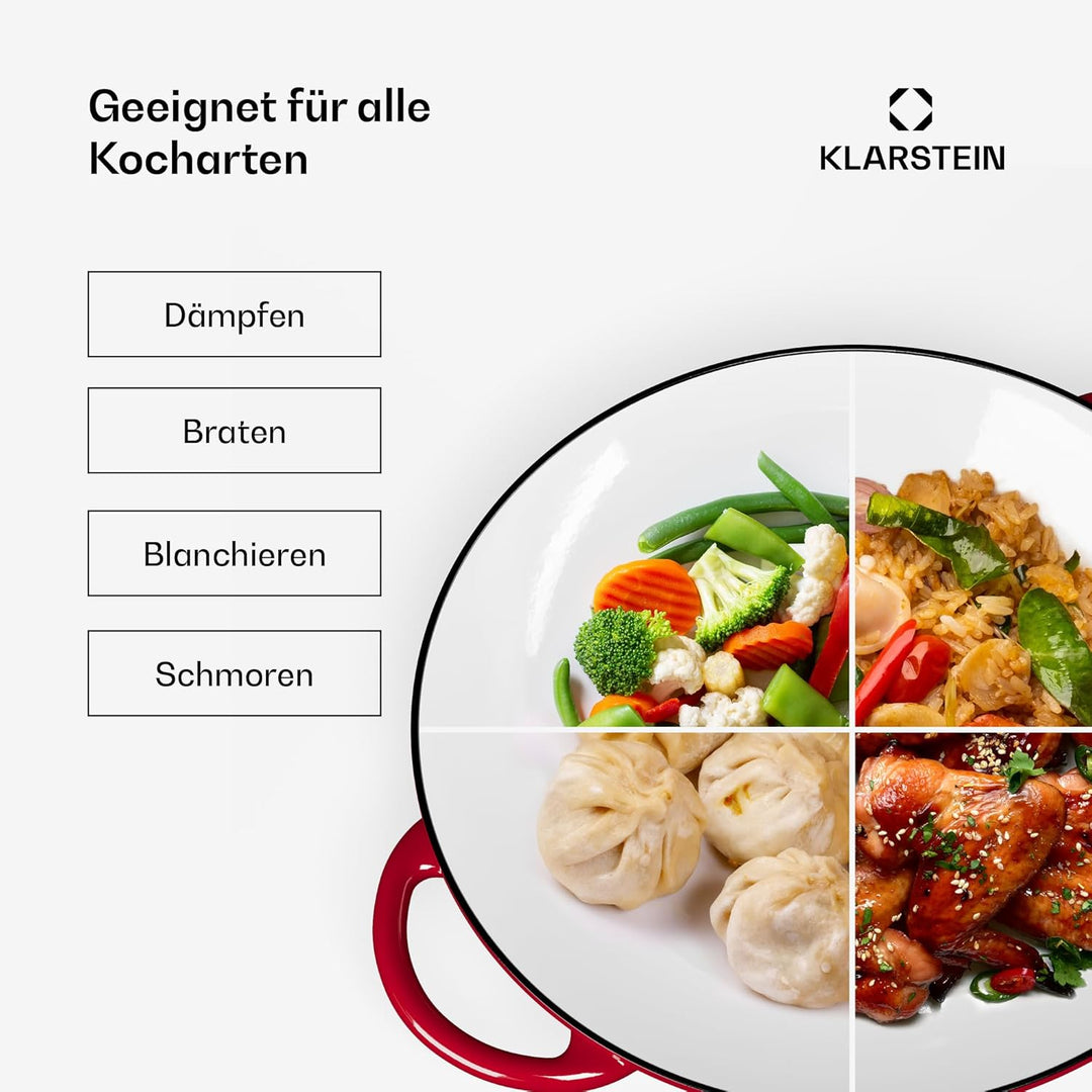 ToCis Big BBQ Wok-Pfanne aus Gusseisen, Emaillierte Pfanne & Wok, Grosse & Tiefe Beschichtete Pfanne