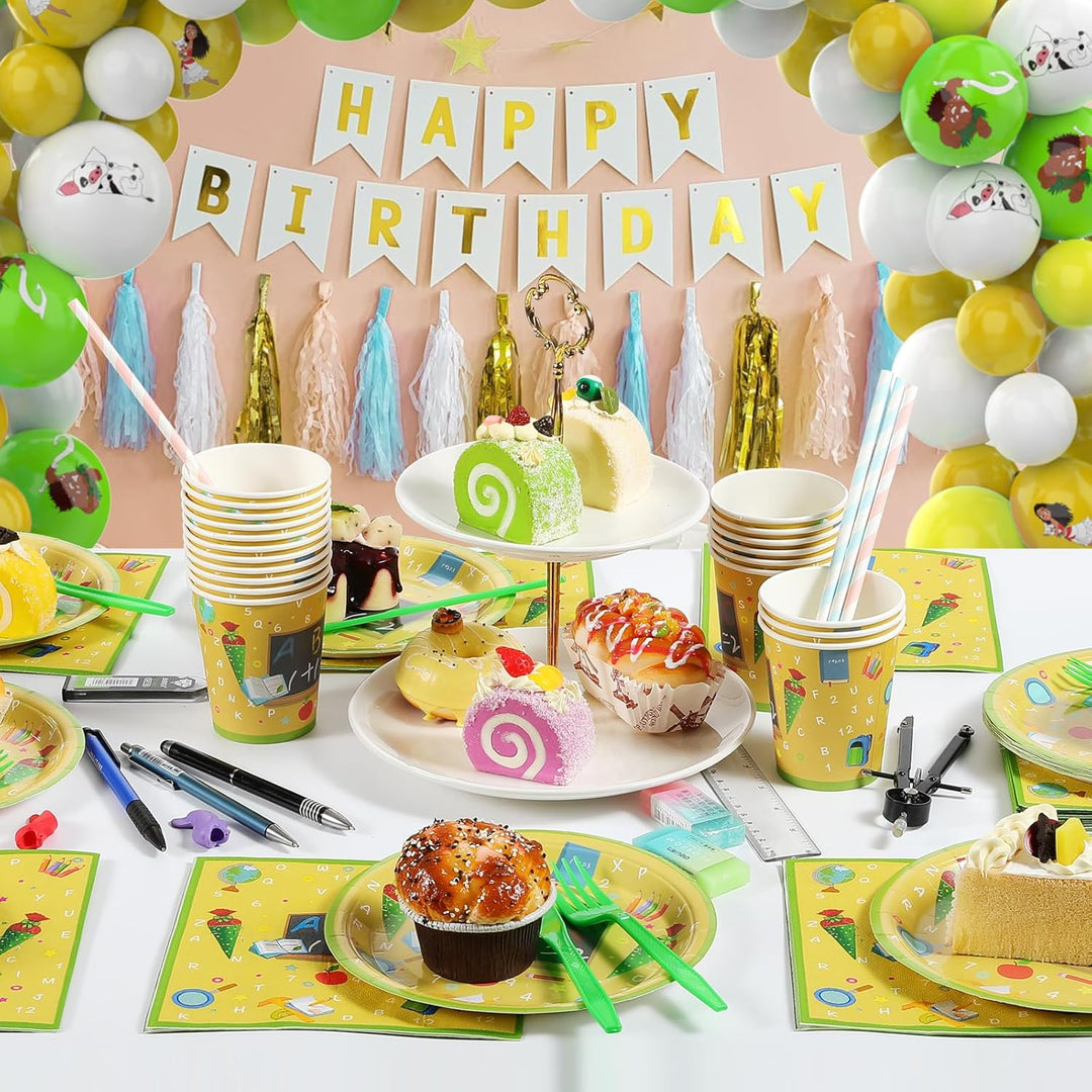 60 Teile Schulanfang Servietten Set,20 Personen Einschulung Deko Zubehör mit bunten ABC Zuckertüte 1