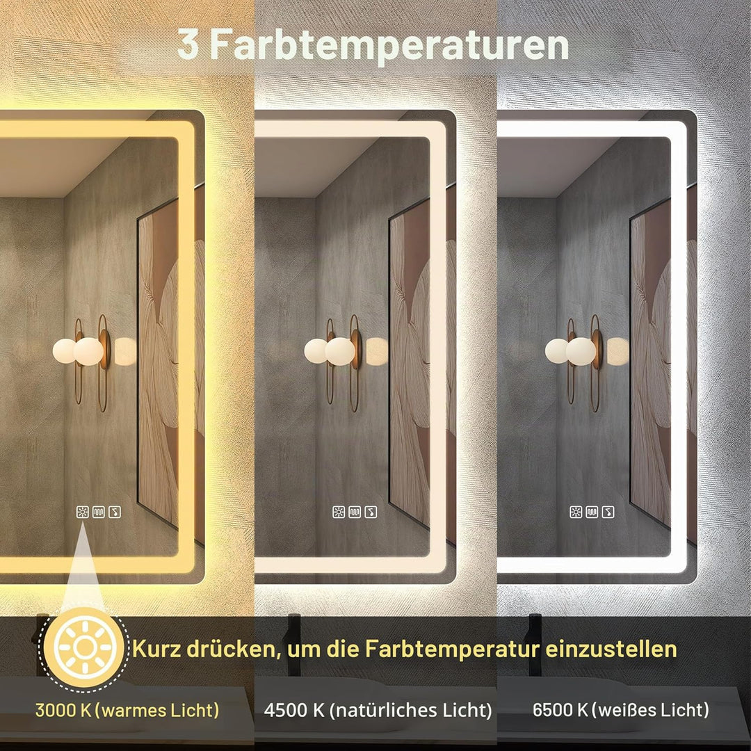 STARLEAD Badspiegel-mit-Beleuchtung 100x70cm, Spiegel-mit-Beleuchtung und Entfoggen, Bluetooth, Dimm