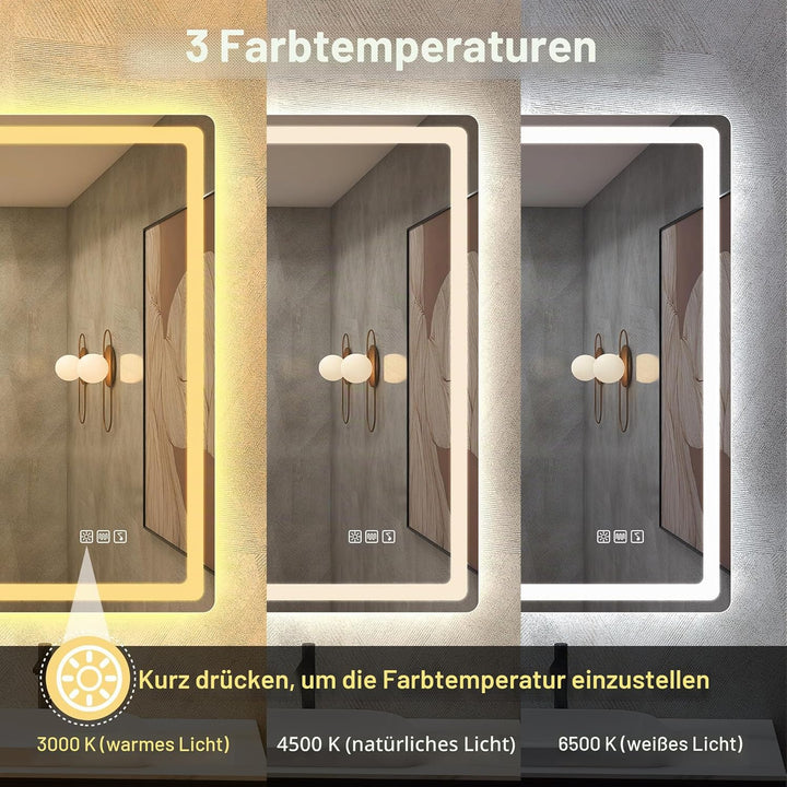 STARLEAD Badspiegel-mit-Beleuchtung 100x70cm, Spiegel-mit-Beleuchtung und Entfoggen, Bluetooth, Dimm