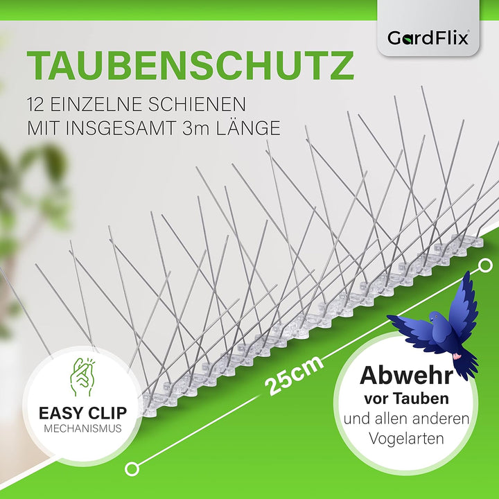 Taubenabwehr Spikes Taubenschreck 9m & 6m | Edelstahl Vogelschreck für Balkon und Fenster | Vogelabw
