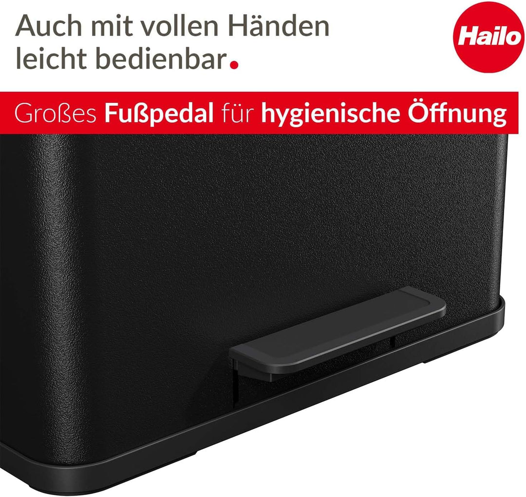 Hailo Öko duo Plus L Tret-Mülltrenner - freistehender 17+9 Liter Doppelmülleimer aus Stahlblech - Mü