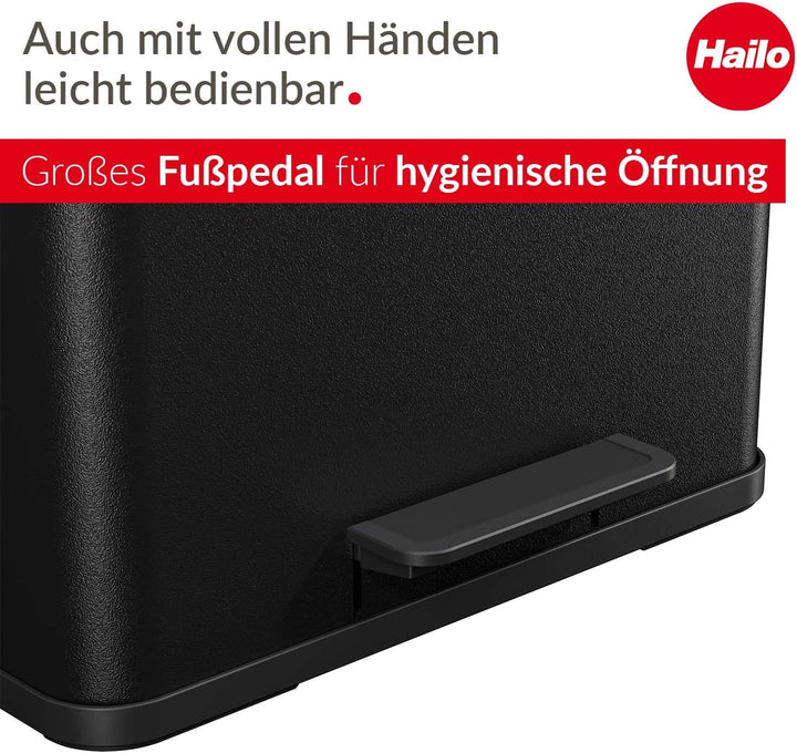 Hailo Öko duo Plus L Tret-Mülltrenner - freistehender 17+9 Liter Doppelmülleimer aus Stahlblech - Mü