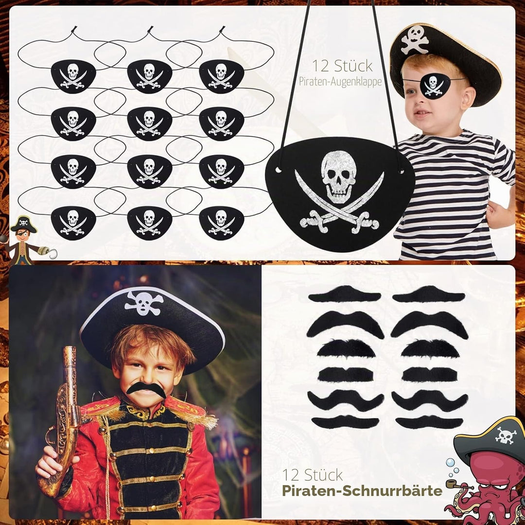 168 Stück Piraten Kindergeburtstag, Piraten Augenklappe Aufkleber Ringe Schlüsselanhänger Edelsteine