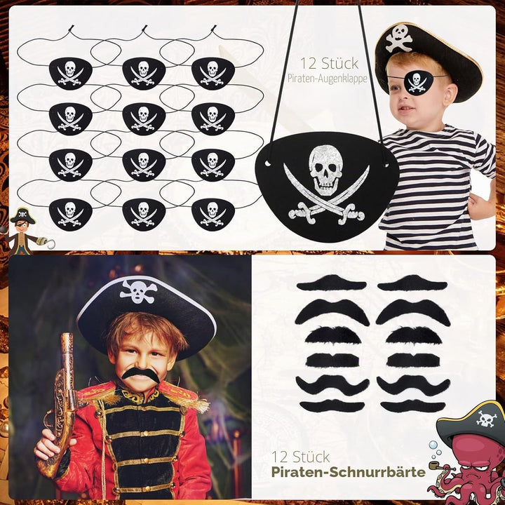 168 Stück Piraten Kindergeburtstag, Piraten Augenklappe Aufkleber Ringe Schlüsselanhänger Edelsteine