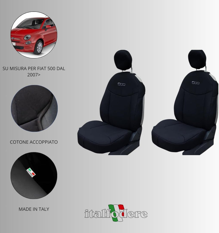 Italfodere Paar Vordersitzbezüge kompatibel mit Fiat 500 ab 2007, schwarz