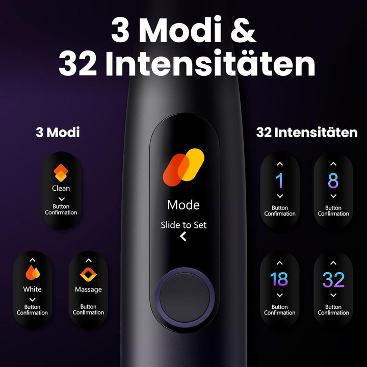 Oclean X Pro Elektrische Zahnbürste, Schallzahnbürste mit Farbdisplay, 3 Putzmodi & 32 Intensitäten,