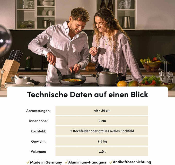 Grosse Aluguss Grillplatte Induktion 49x29 cm I Beschichtete Bratplatte Induktionskochfeld I Grill G
