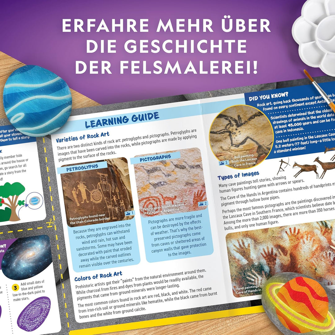 NATIONAL GEOGRAPHIC Im Dunkeln leuchten Steine Bemalen Set - Bastelset für Kinder, Dekoriere 15 Flus