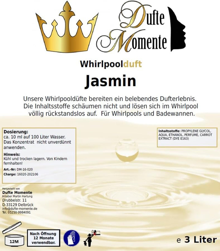 Dufte Momente | Whirlpool Duft Jasmin 3.000ml | mit naturreinen und natürlichen ätherischen Ölen | k