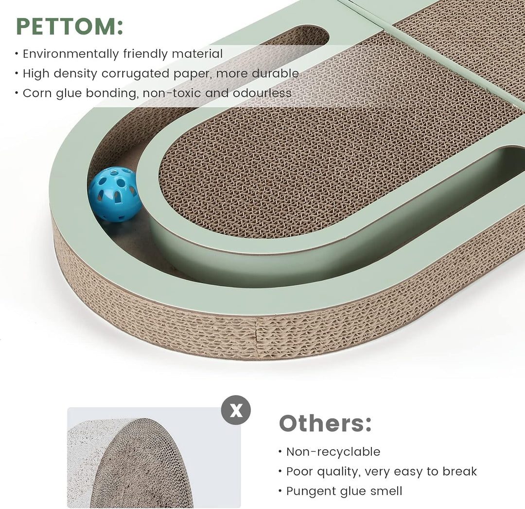 PETTOM Kratzbrett, Kratzbretter Katze mit Trackball, Kratzpappe für Katzen 66 * 30cm, Katzenkratzbre