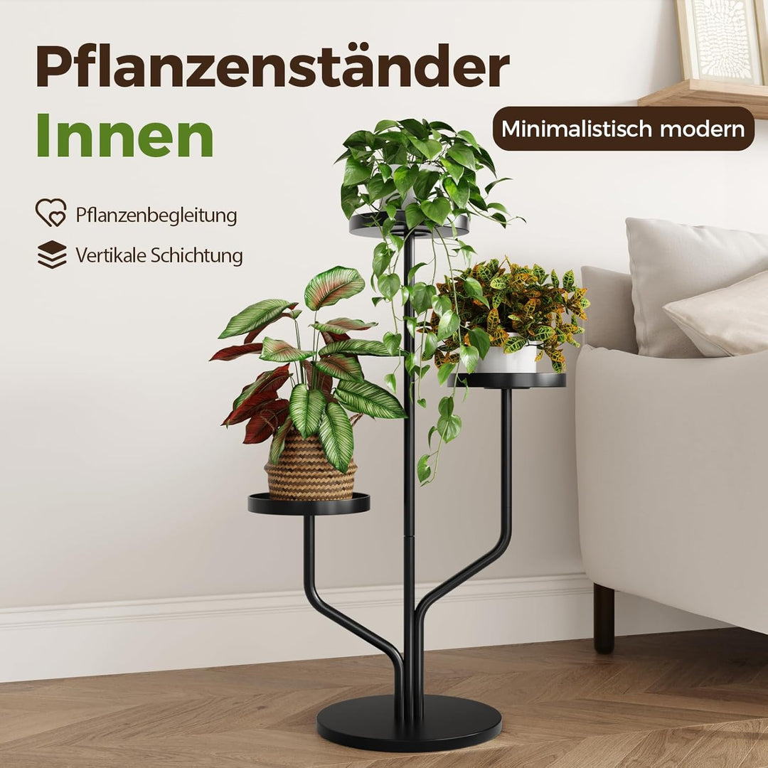 Bamworld Blumenständer Metall 3 Ebenen – Moderner Pflanzenständer für Innen & Balkon, stabiles Pflan