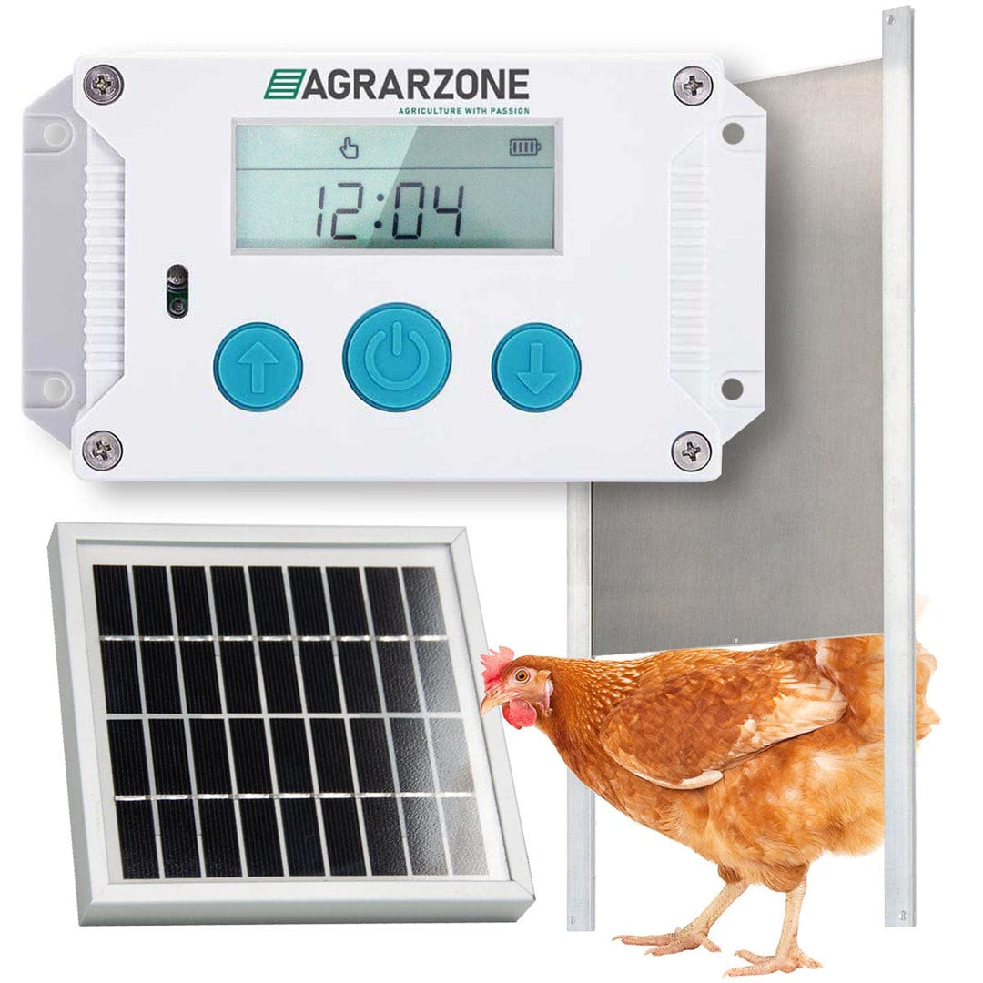 Agrarzone automatische Hühnerklappe Solar Wilma mit Schieber 22 x 33 cm | Elektrische Hühnertür mit