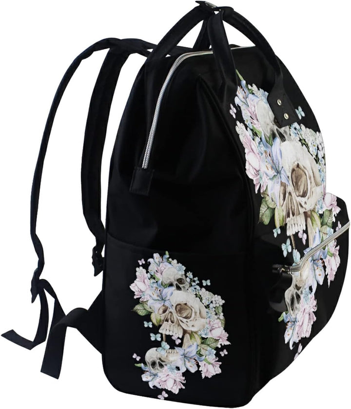 Schöne Aquarell-Totenkopf-Rosen Wickeltasche Reiserucksack Grosse Kapazität Schulter Mom Taschen für