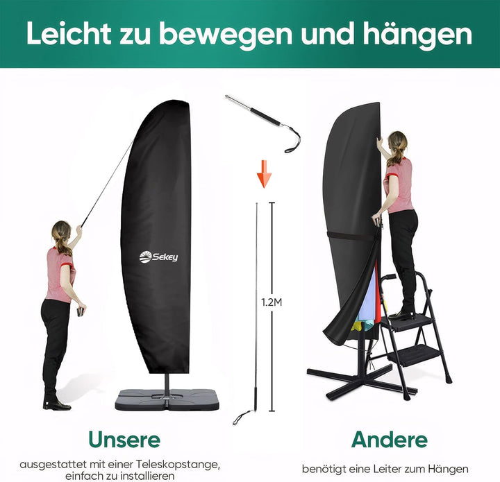 Sekey Schutzhülle für Ampelschirm mit Stab, 280×30/81/46 cm Abdeckhauben für Sonnenschirm, 100% Poly