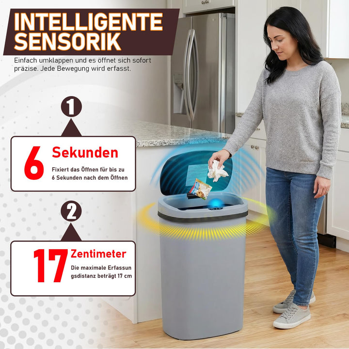 FDW Mülleimer mit Sensor & Deckel, Kunststoff, 50 L Küchenmülleimer, Smart, Automatisch, Berührungsl