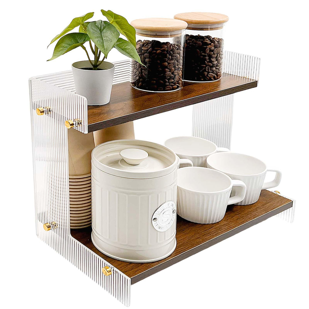 SNAIL GARDEN Acryl & Holz Kaffee-Station Organizer mit Erhöhten Rändern – 2-stöckiger Kaffee-Bar Org