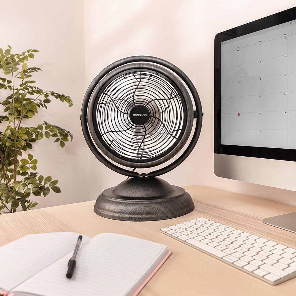 Cecotec - Tischventilatoren EnergySilence 1000 RetroDesk Wood, 20 W Power, 10 Zoll, 3 Flügel mit aer
