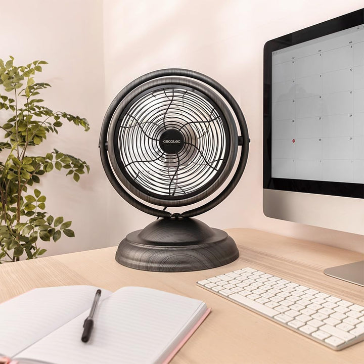 Cecotec - Tischventilatoren EnergySilence 1000 RetroDesk Wood, 20 W Power, 10 Zoll, 3 Flügel mit aer