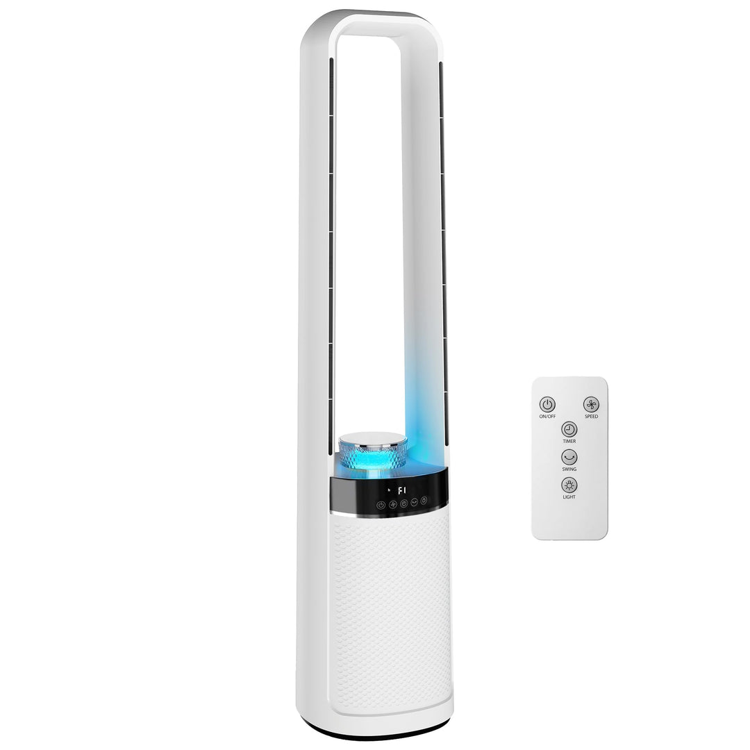 HOMCOM Turmventilator ohne Rotorblätter, Leise Standventilator mit 45°-Oszillation, LED-Leuchte, 3 G