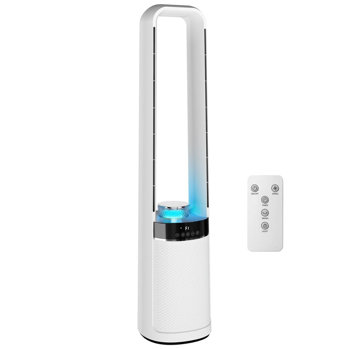 HOMCOM Turmventilator ohne Rotorblätter, Leise Standventilator mit 45°-Oszillation, LED-Leuchte, 3 G