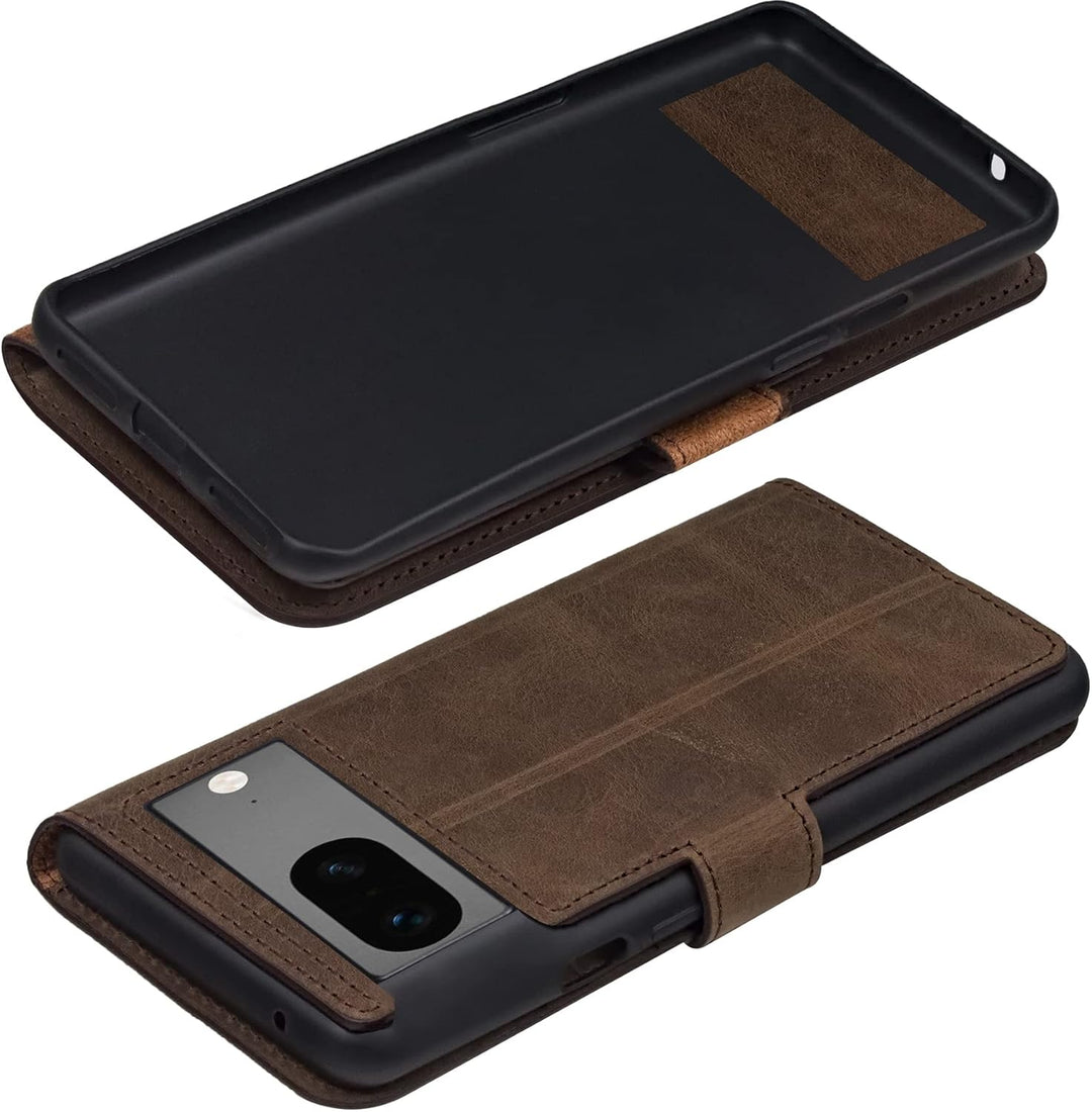 Suncase Book-Style Hülle kompatibel mit Google Pixel 7 5G Leder Tasche (Slim-Fit) Lederhülle Handyta