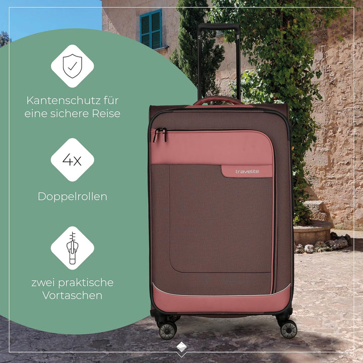 Travelite 4-Rad Koffer Grösse L Weichschale aus recyceltem Material, Gepäck Serie VIIA: Trolley mit