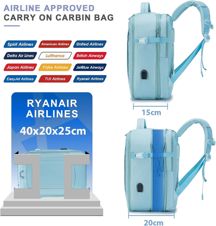 YOODI Reiserucksack Handgepäck Flugzeug 40x20x25 Ryanair Erweiterbarer 14 Zoll Laptop Rucksack Reise
