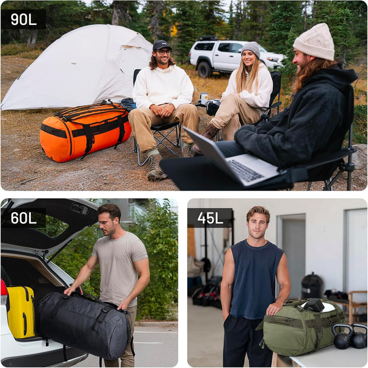 MIER Grosse Sporttasche wasserdicht Sportrucksack mit Schuhfach umwandelbar in Rucksack, 45L/60L/90L