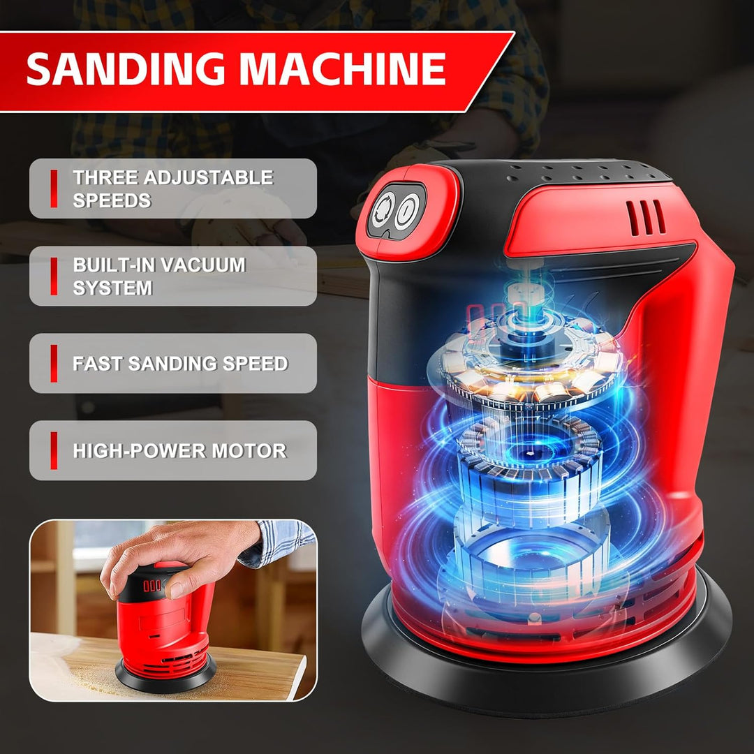 Roadtime Exzenterschleifer für Milwaukee 18V Akku(no Akku),125mm Schleifmaschine 20,000 U/min, 3 Ges