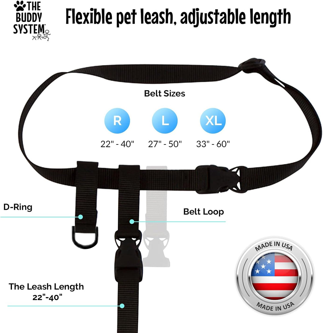 The Buddy System Made in USA Adjustable Hands Free Leash, Great for Running, Regular Dog System, Reg