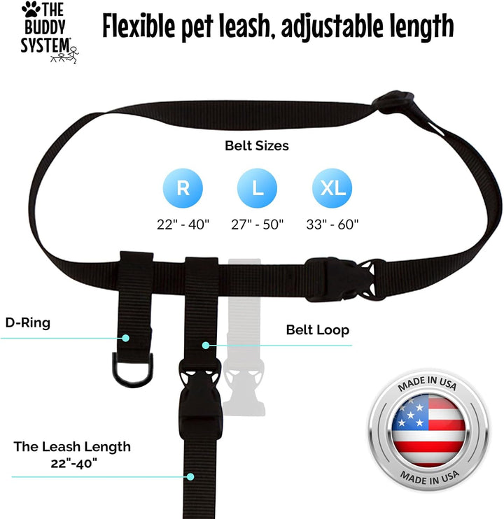 The Buddy System Made in USA Adjustable Hands Free Leash, Great for Running, Regular Dog System, Reg