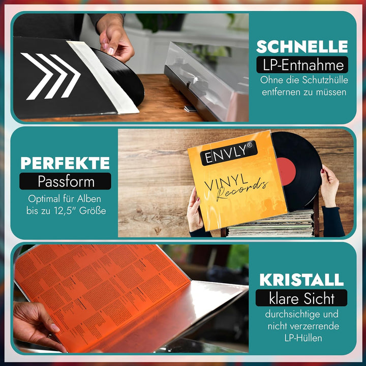 Klappcover Schutzhüllen für Schallplatten (50 Stück) | 12" | 75µm | Klarsicht | LP Aussenhüllen | Ga