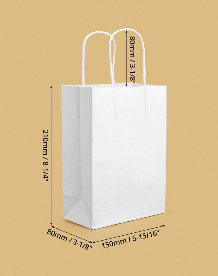 QWORK® 60 Stück Weisse Geschenktüten aus Papier mit Griffen, kraftpapier tüten, 15 x 8 x 21 cm, für