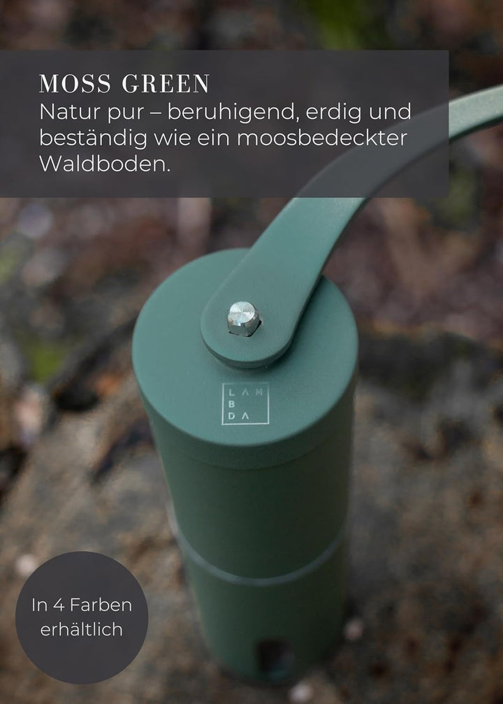 LAMBDA COFFEE® TERRA Kaffeemühle manuell aus Edelstahl und stufenlosem Keramikmahlwerk I Espressomüh