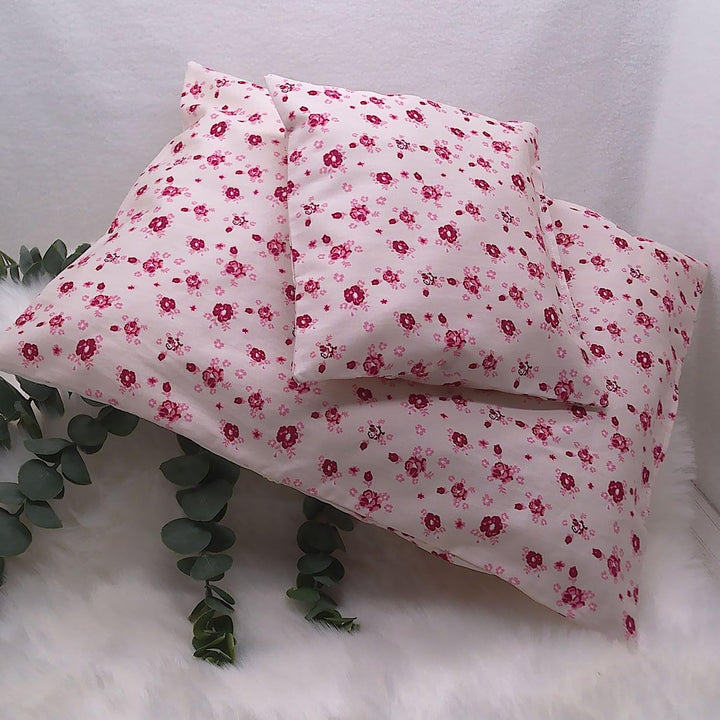 Puppenbettwäsche altrosa mit Teddy aus Fleece, Masse ca. Decke 40h x 33b, Kissen 20h x 24b cm.