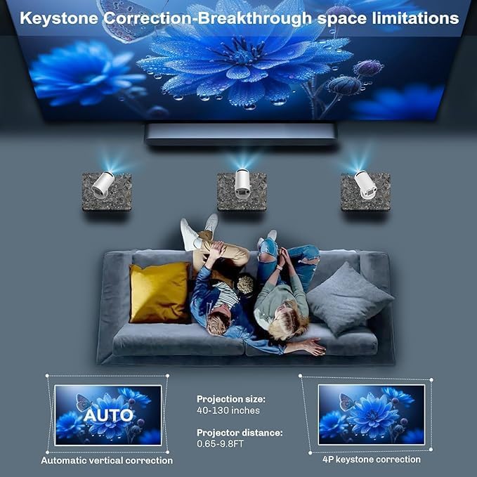HY300 Pro Mini Beamer, 720P 4K Decoding Projektor mit WLAN & Bluetooth, Tragbarer Heimkino Beamer, H