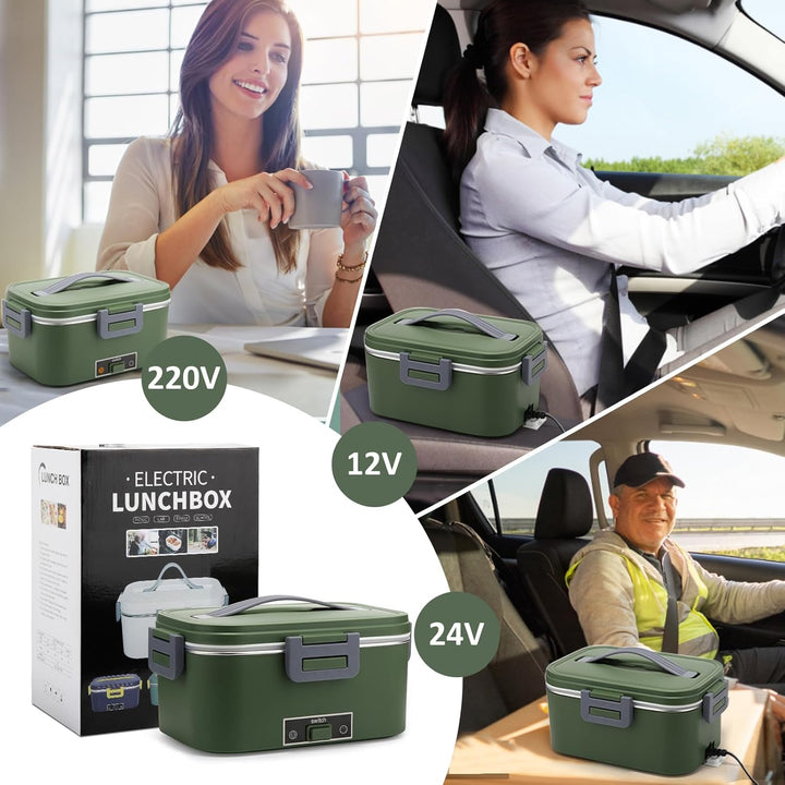 Elektrische Lunchbox 100W, 3-In-1 tragbare beheizte Lunchbox, 1,8L Edelstahl Entnehmbare brotdose, 1