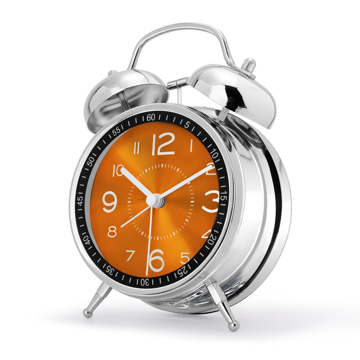 Lafocuse Doppelglockenwecker 16cm Analog Ohne Ticken, Metall Orange Wecker mit Grosses Zifferblatt,