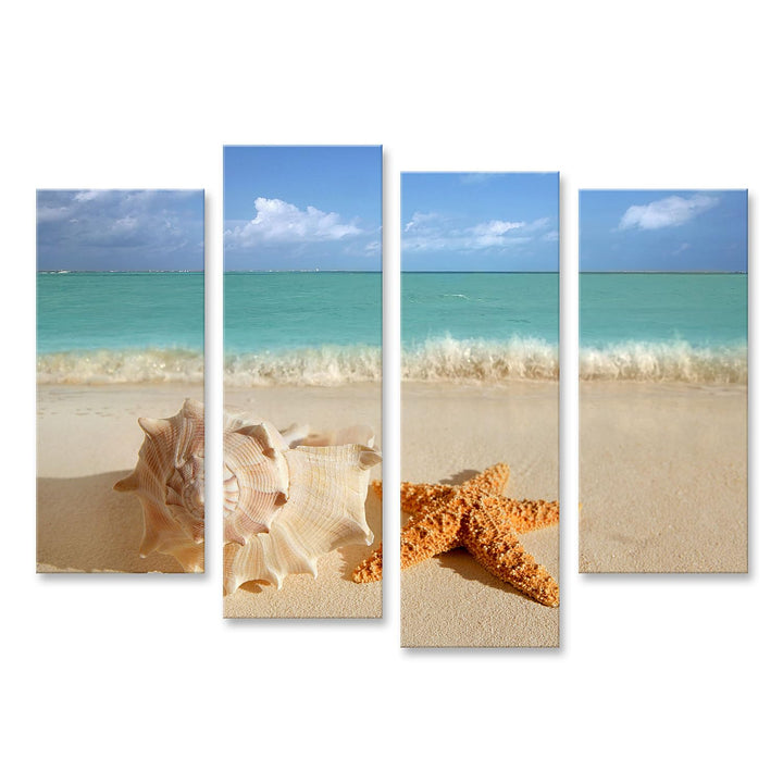 islandburner Bild auf Leinwand Meer Muschel Seestern Im Tropischen Sand Türkisfarbenes Meer Karibik