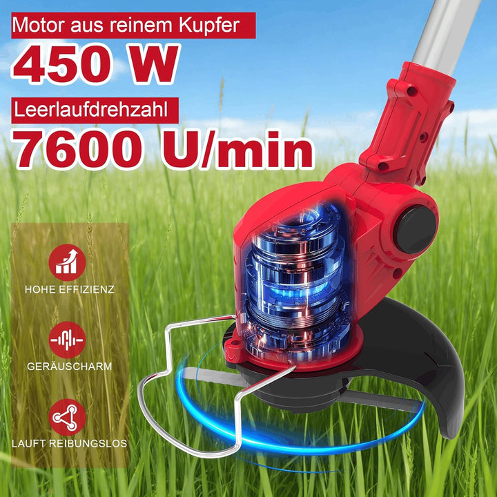 Akku Rasentrimmer mit Akku mit 3 Akkus und 3 Klingentypens