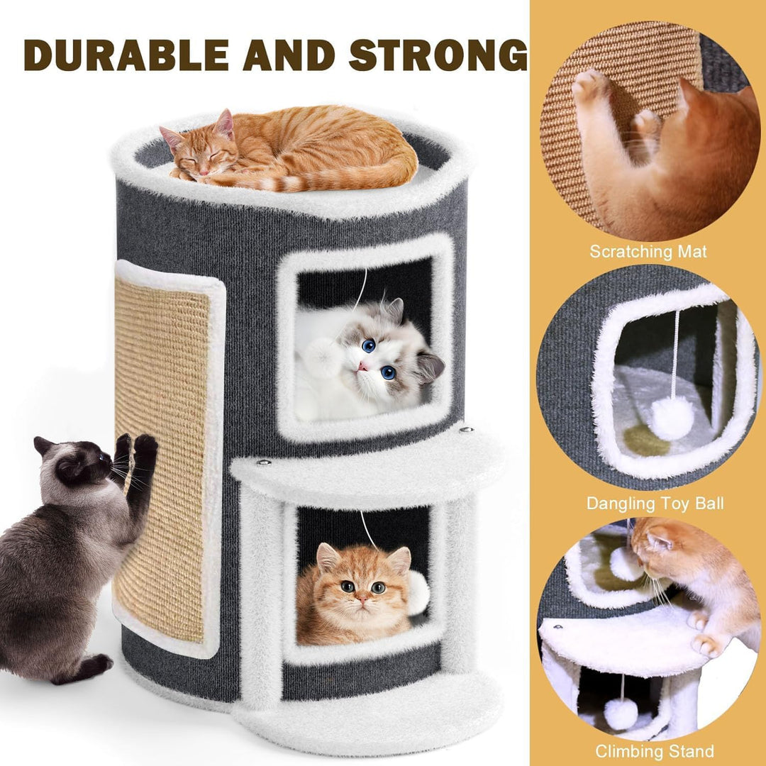 2-stöckige Katzenhöhle Katzenfass, Katzenhaus mit Kratzbrett für Indoor-Katzen,Kratzbaum Klein mit P