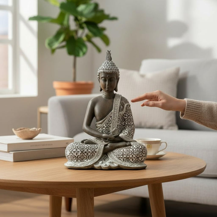 GILDE Deko Skulptur Buddha Figur sitzend - Meditation - braun/weiss - Höhe 29 cm Höhe 29 cm Braun, H
