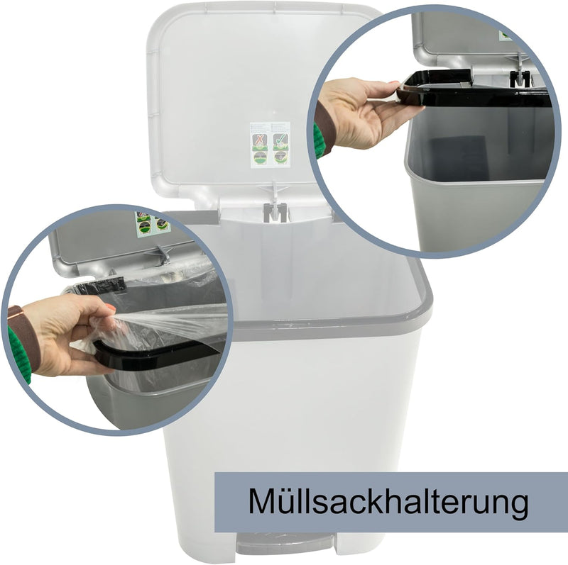 Mülleimer Treteimer 20 Liter eckig 31x28x40cm Metalloptik Kunststoff - Pedal zum Öffnen und Schliess