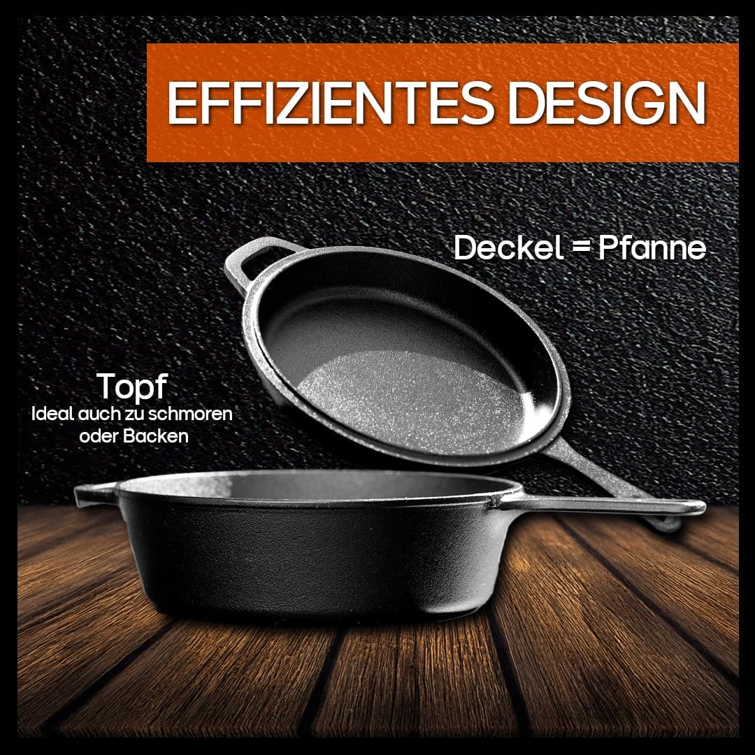 Grillschweine Cooker 2126-2 in 1 gusseisener Multikocher: Kochtopf und Bratpfanne - geeignet für Gri